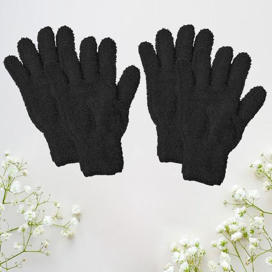 2 Pairs Black Reusable Plush Microfiber Gloves for Cleaning and Dusting, Soft Dusting Gloves for Furniture, Blinds, Car Interior, and Electronics