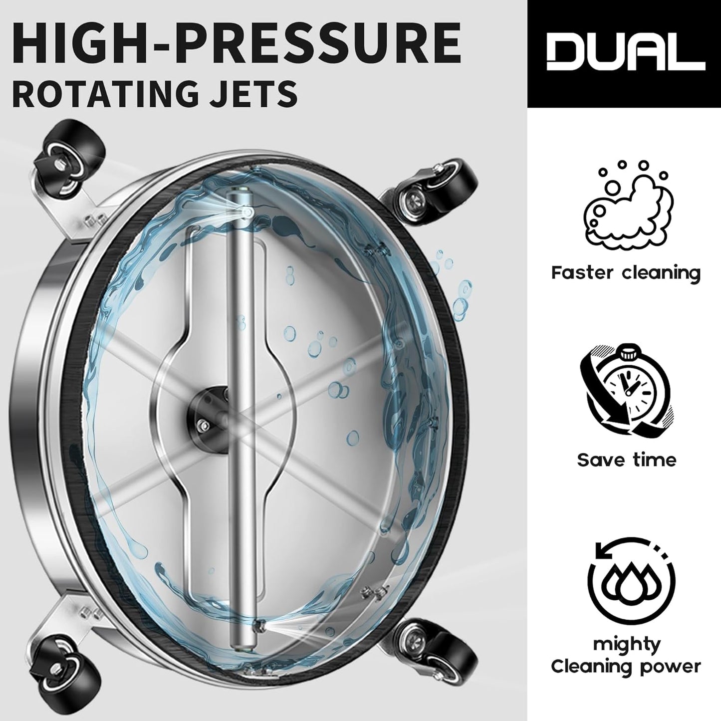 14" Pressure Washer Surface Cleaner with 4 Wheels - Stainless Steel Surface Cleaner for Pressure Washer Attachment for Concrete, Patio, Sidewalk, Deck and Driveways - PWS14