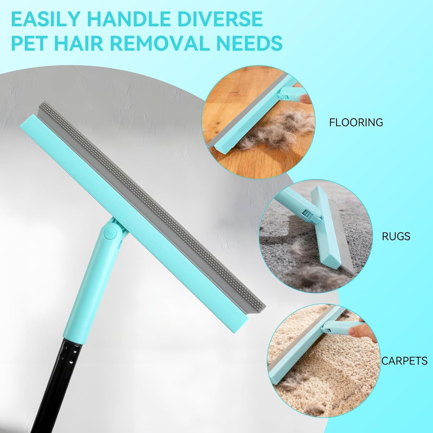 Michao Floor Squeegee with 180° Rotating Head,with Rubber Broom for Carpet Pet Hair Remover,air Broom,for pet Removal Fluff Carpet, Hardwood Floor, Cleans Glass, Fine Dust, Hair, Liquid (Black)
