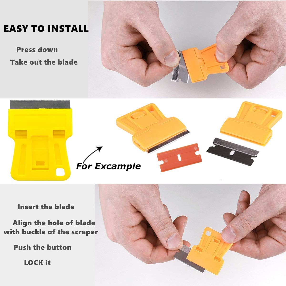 Razor Blades Metal Scraper Tool Pull Push Glass Scraper Stove Top Scraper Window Ceramic Scraper with10 PCS Single Edge Replacement Scraper Blades Removing Decal Label Residue Sticker,Silver
