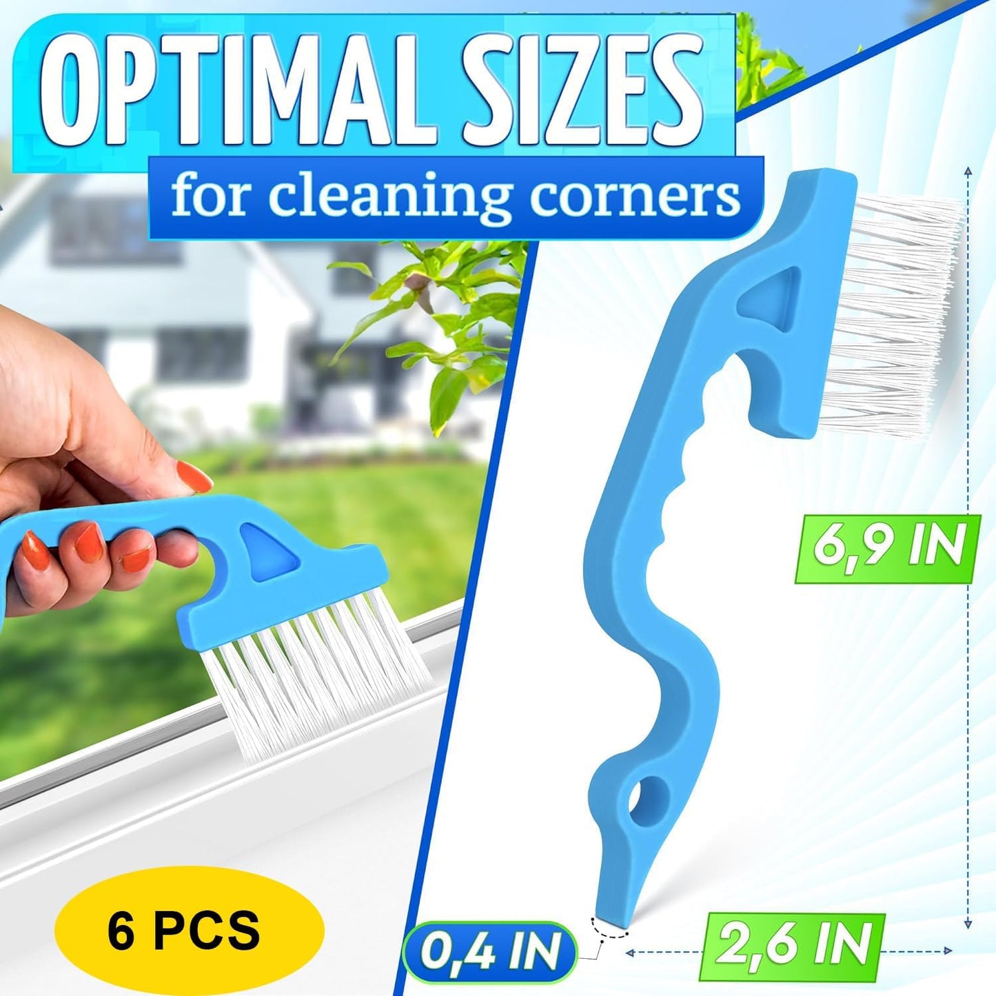 6 Pcs Cleaning Brush Window Mold Cleaner - Window Track & Sill Cleaning Tool, Deep Clean Scrubber for Sliding Doors & Windows Grooves, Household & Car Detailing Brush Kit