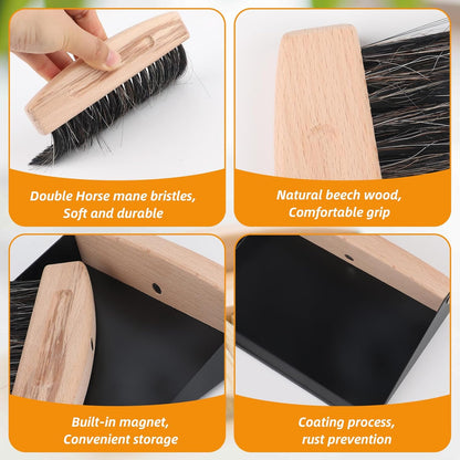 Small Dustpan and Brush Set with Wooden Handle,Mini Metal Crumb Sweeper for Countertops,Desk,Pet Hair,Car,Portable Cleaning Tools for Kitchen,Camping,Sofa (White)