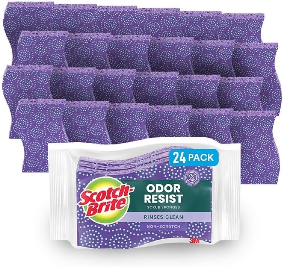 Scotch-Brite Odor Resist Heavy Duty Scrub Sponge, Dishwasher-Safe Kitchen sponges for Serious Scrubbing, Multipurpose Dish Sponge for Stuck-On Messes, 3 Scrubbing Sponges