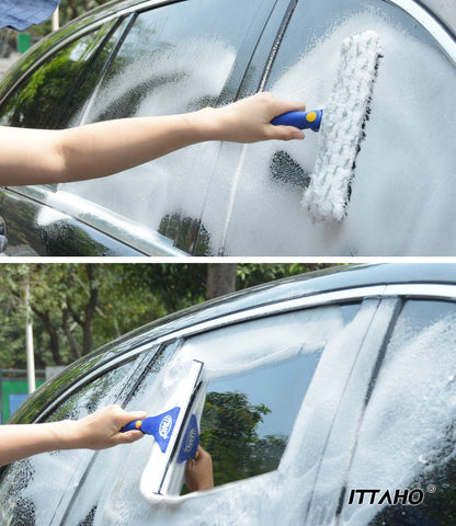 Window Washing Kit with Extension Pole, 10" Squeegee & 11" Microfiber Scrubber Combi with Stainless Steel Pole, Window Cleaner for Car, Sliding Door,Shower Glass Door-Swivel Style-2 Pads