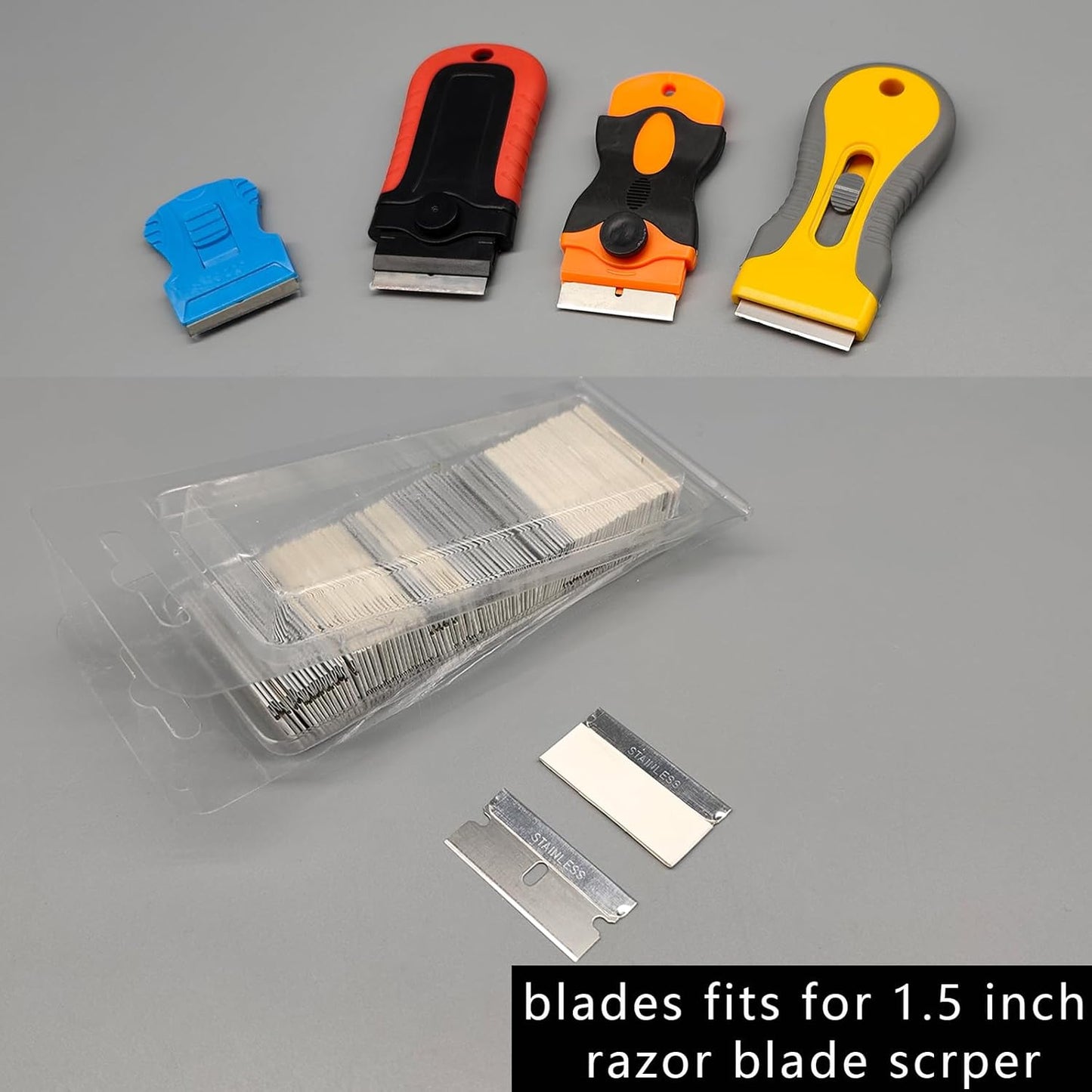 100Pcs Single Edge Razor Blades 1.5 inch for Standard Scraper Tool,Razor Blade Scraper Refill Stainless Steel Razor Blades for Removing Paint,Decal and Stickers
