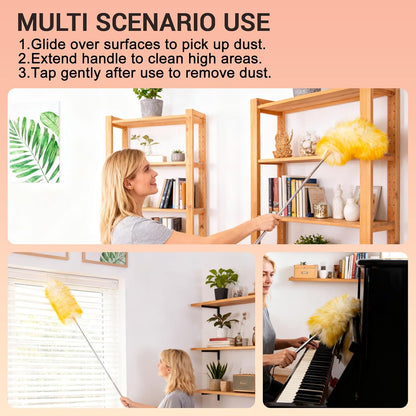 Cedenoo Lambswool Duster Extendable 22–55 Inch Natural Wool Duster with Flexible Head for Ceilings Furniture Blinds Electronics Washable Reusable