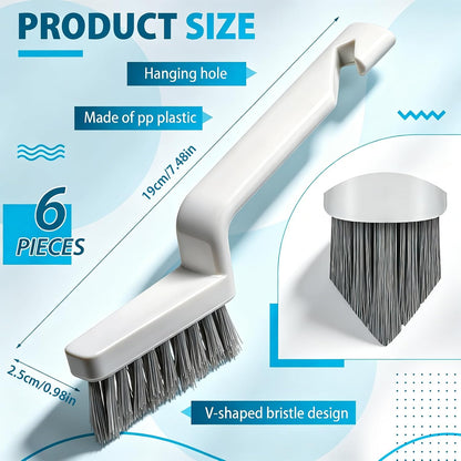 6 Pack Grout Cleaner Brush V Shape Hard Bristle Grout Brush Stiff Grouts Cleaning Brushes for Tile Floor, Handheld Grouts Scrub Brushes for Shower, Bathroom, Kitchen, Household Use