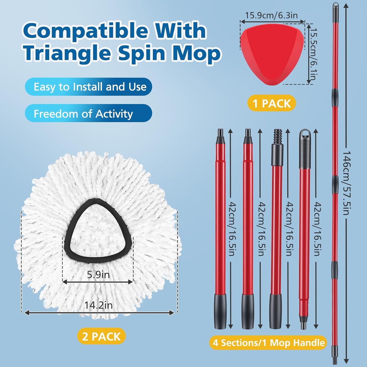 8 Pack RinseClean Spin Mop Replacement Head Refills Compatible with O Ceda RinseClean 2 Tank System, Blue Microfiber Mop Refills for Floor Cleaning