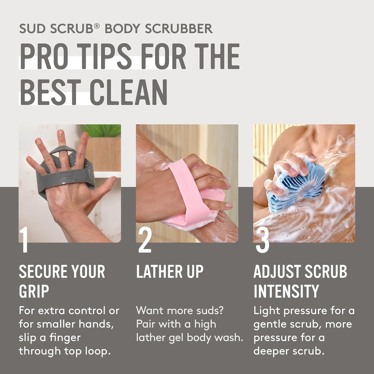 Sud Scrub® Antimicrobial Silicone Body Scrubber, Exfoliating Body Brush for Sensitive Skin, Antibacterial Shower Scrubber for Body, Bathroom Essentials for Men & Women, Charcoal
