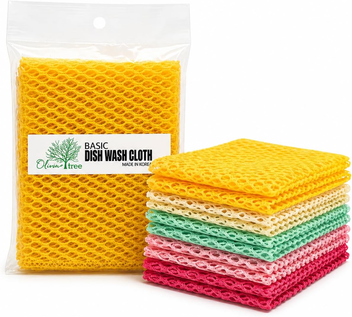 OliviaTree Dish Scrubber 5 Pack, Non Scratch Reusable Mesh Scrub Cloth for Washing Dishes Pots Pans Sink, Quick Dry Odor Resistant Sponge Alternative, Korean Kitchen Cleaning Pad 11 x 11 Inch