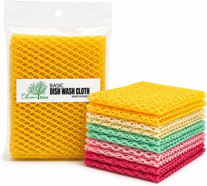 OliviaTree Dish Scrubber 5 Pack, Non Scratch Reusable Mesh Scrub Cloth for Washing Dishes Pots Pans Sink, Quick Dry Odor Resistant Sponge Alternative, Korean Kitchen Cleaning Pad 11 x 11 Inch