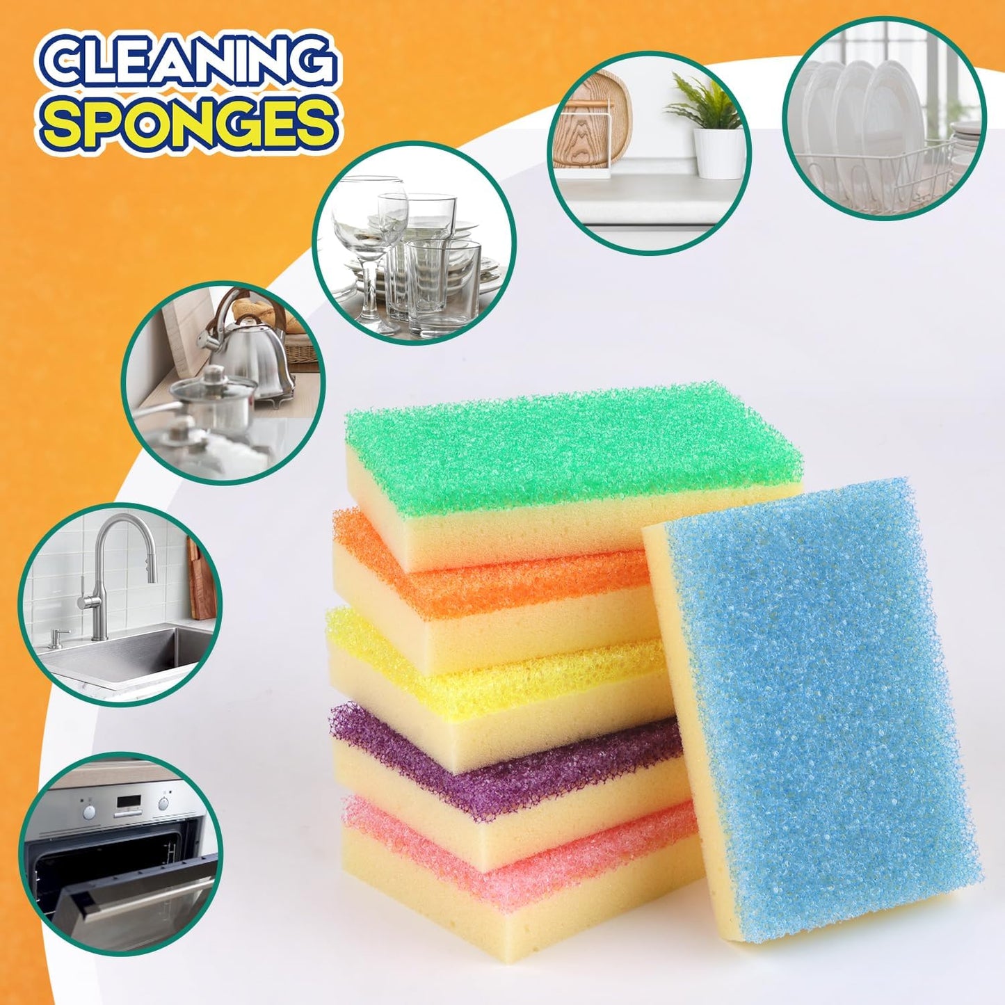 LAUNDRYLUX Scrub Sponge, Dual-Sided Temperature-Responsive Scrubber - Non-Scratch - Multipurpose Dish Sponges for Kitchens, Bathrooms, and Outdoor Use - 3 Pack