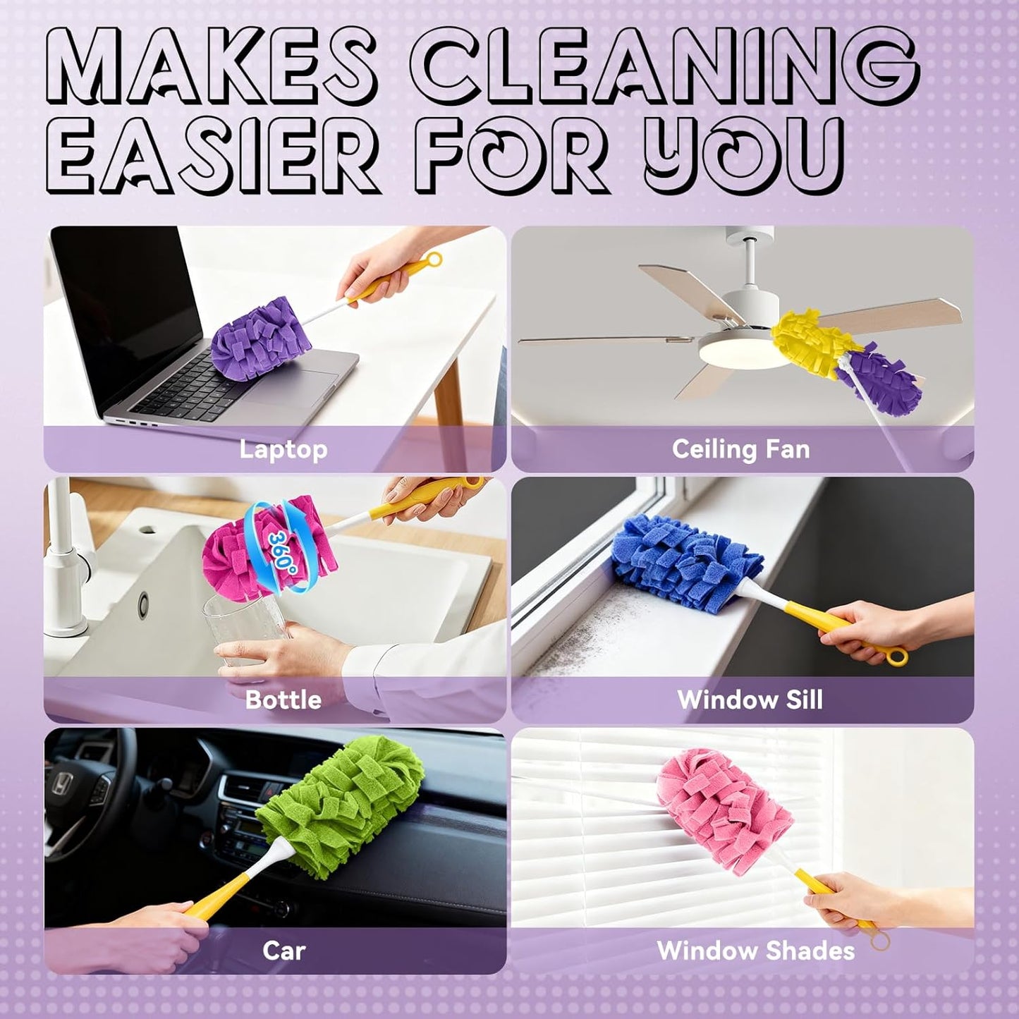 Reusable Duster Refill Compatible with Swiffer, 360 Heavy Duty Duster Refills Only, Washable Duster Pads for Swiffer Duster 3ft 6ft Extended Handle for Cleaning, 12 Pack (Handle is Not Included)
