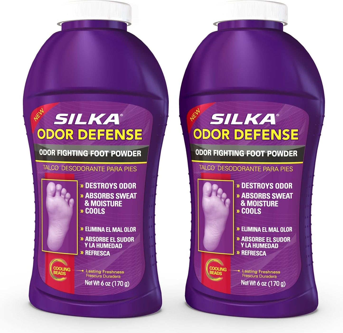 SILKA Odor Fighting Foot Powder & Shoe Deodorizer with Corn Starch Powder, Talc & Cooling Beads for Lasting Freshness, Absorbs Sweat & Excess Moisture, 6 Oz