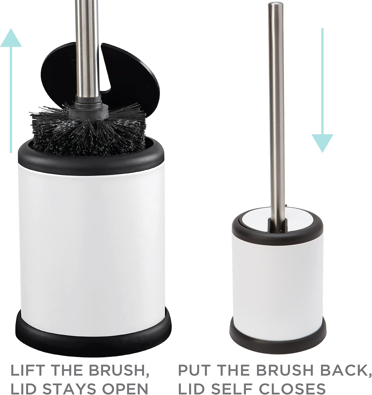 Bath Bliss Toilet Brush and Holder | Self Closing Lid | 360 Degree Brush Head | Bathroom Cleaning | Compact Size | Storage and Organization | Stainless Steel