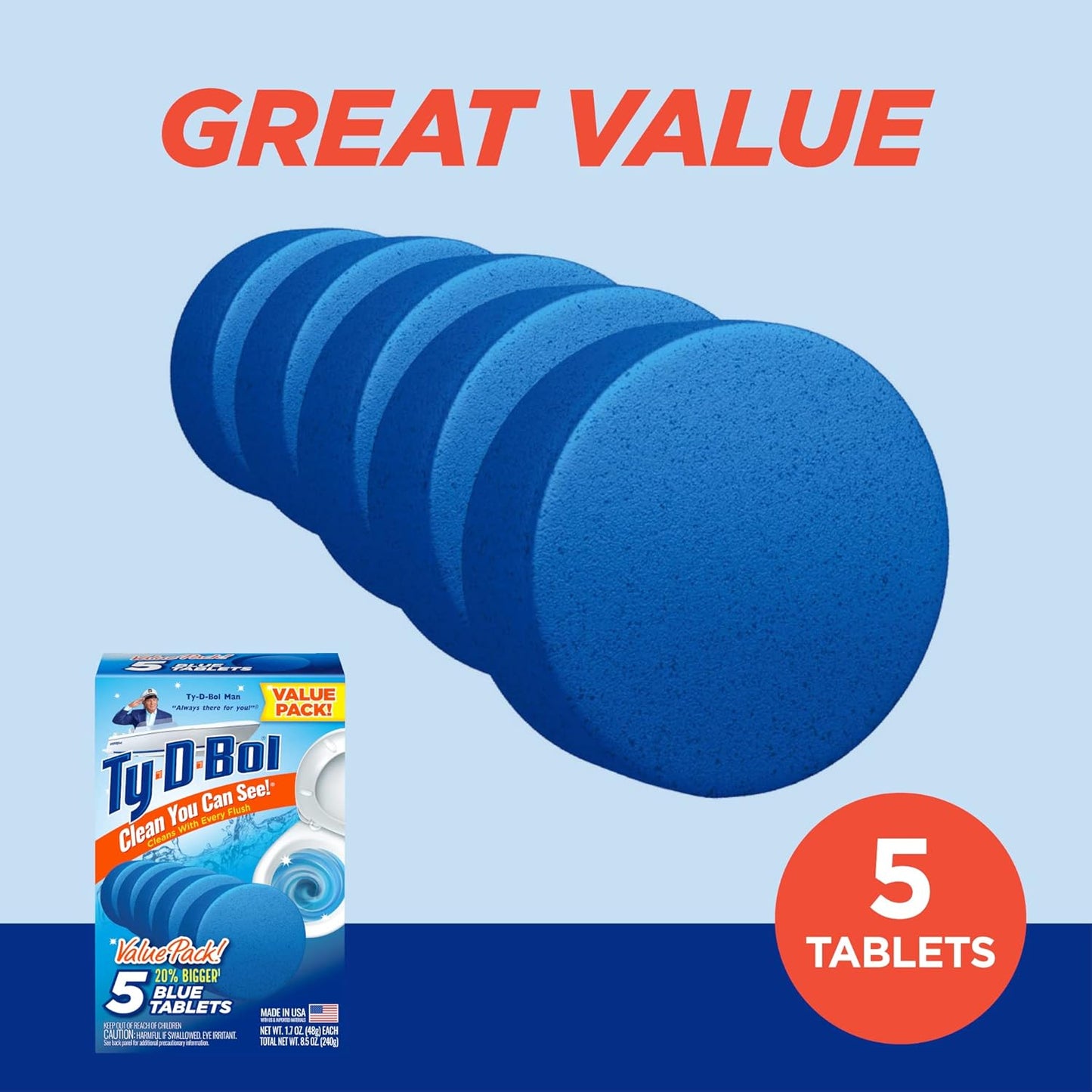 Ty-D-Bol Bleach-Free Toilet Bowl Cleaner Tablets Variety Pack - (10 Pack) 1.4 oz - 5 Lavender and 5 Blue Tablets - Fights Hard Water Stains, Mineral Buildup & Limescale - Bathroom Cleaning Supplies
