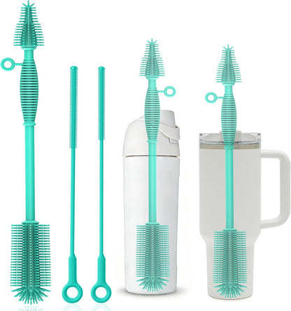 Bottle Brush & Straw Cleaner Brush Set,Silicone Bottle Brush with Sturdy Handle for Water Bottles,Tumblers,Baby Bottles,Long Flexible Straw Cleaner Brush for Standard Straws(Blue)