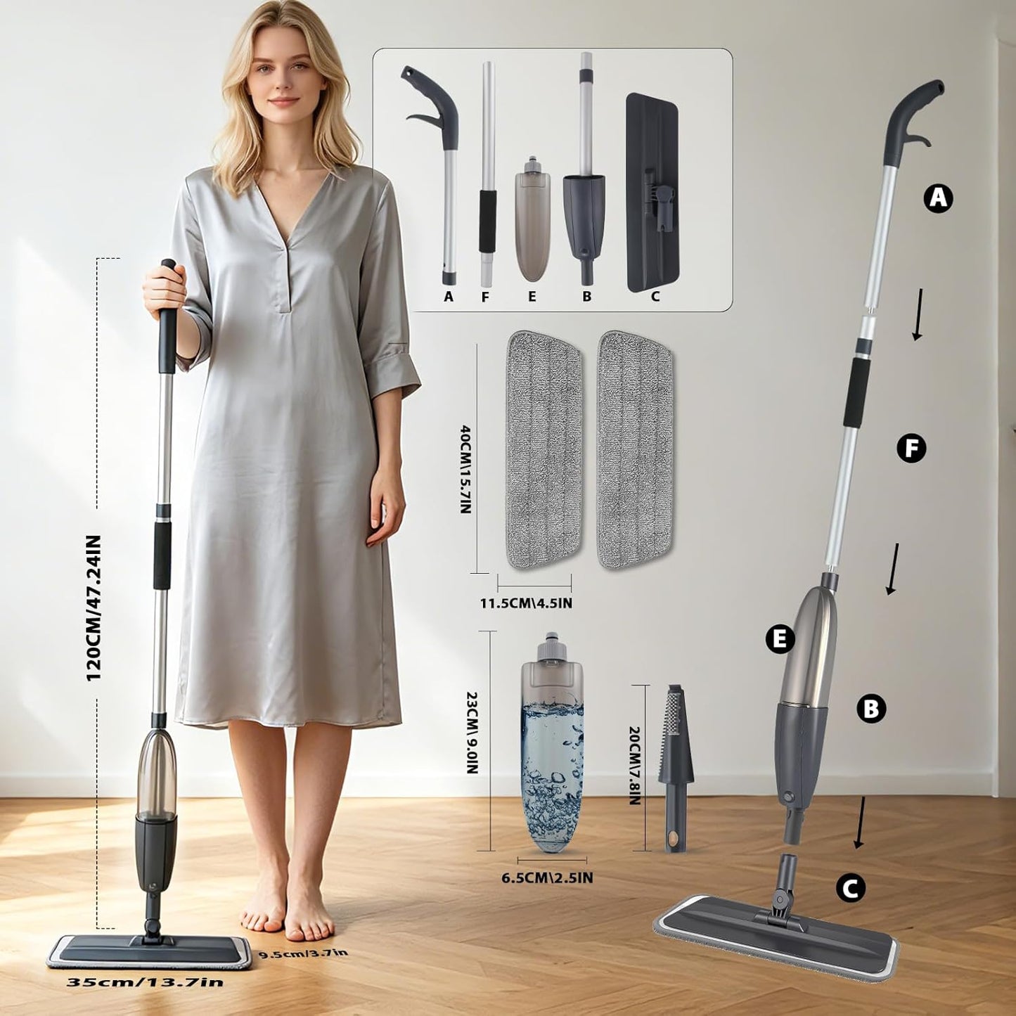 Spray Mop for Floor Cleaning with 360° Rotation - Multi-Surface Floor Cleaner for Wet/Dry Mopping Lightweight Handle for Kitchen Bathroom Hardwood&Tile Floors