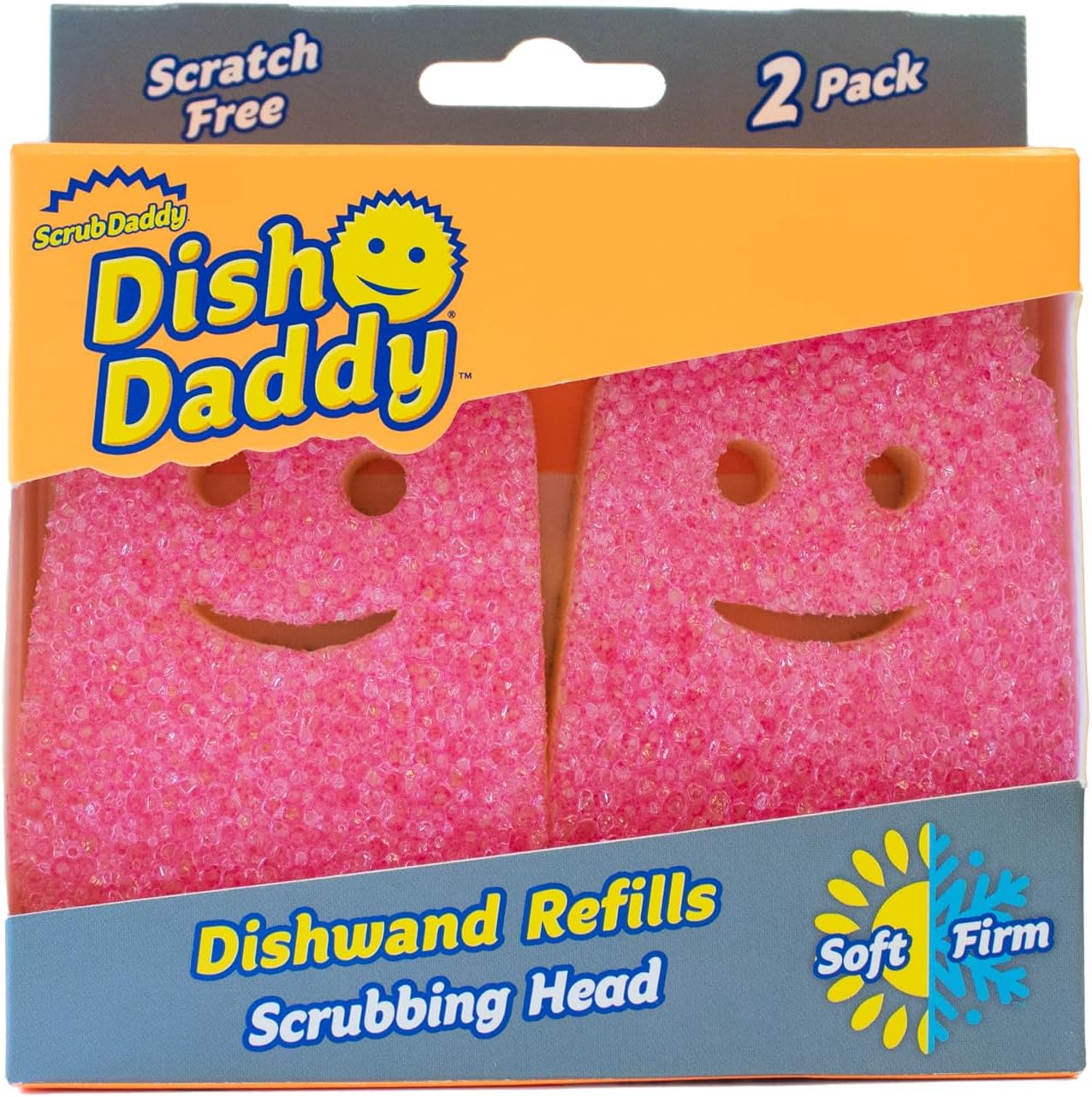 Scrub Daddy Scrub Mommy Dish Wand, Refill Heads, Sponge & Connector Head, Soap Dispensing Dish Brush, Texture Changing Washing Up Sponge, Dual Sided Non Scratch Scourers with Liquid Handle - Pink