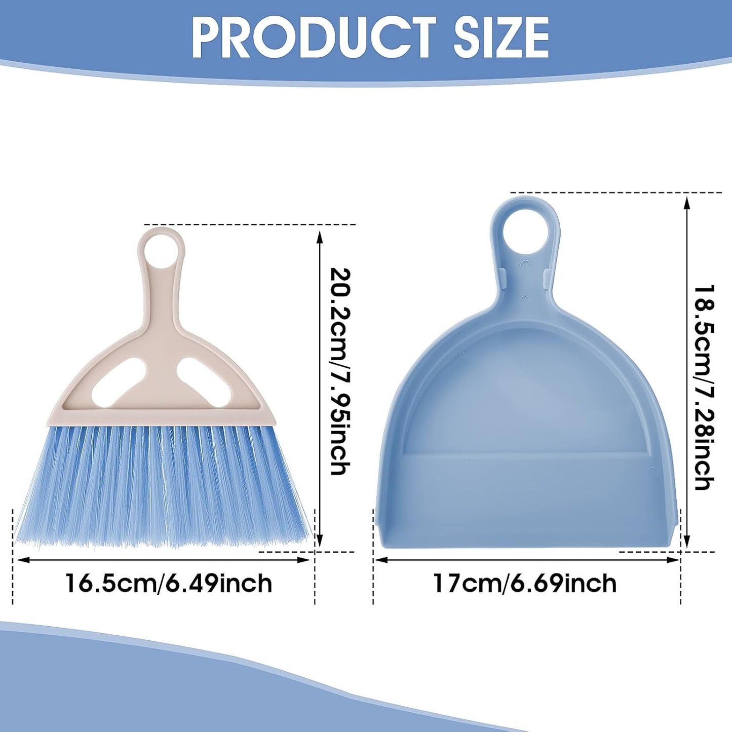cobee Small Broom and Dustpan Cleaning Set, Mini Whisk Dustpan and Brush with Handle Portable Table Top Dust Pan Dining Table Crumb Sweeper Cleaning Tools with Soft Bristles for Housekeeping(Blue)