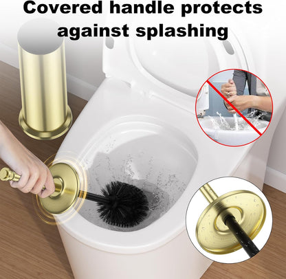 Stain Nickel Toilet Brush and Holder，Extra Long Handled Toilet Brush for Bathroom，Stainless Steel Heavy Duty Toilet Bowl Brush,Removable Inner Bowl,Deep Cleaning Dense Bristles Brush -Space Saving