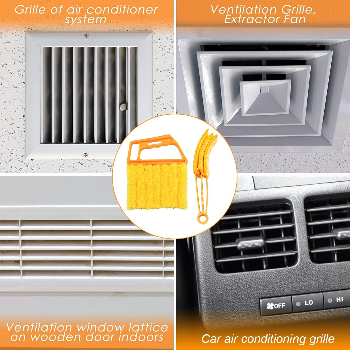 Car Window Venetian Blind Cleaner Duster Tool, 4PCS 7 Finger Vehicle Shutter Dusting Cleaning Brush, Handheld Automotive Duster Bristle Accessories for Air Conditioner Wood Blinds