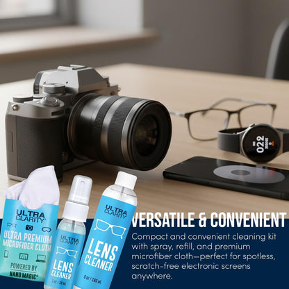 Ultra Clarity Powered by Nano Magic Eyeglass Lens Cleaning Spray 7oz Value Pack | 1oz Spray, 6oz Refill, Microfiber Cloth | For Glasses, Phone, Electronic Screens, Optic Surfaces, Coated Surfaces