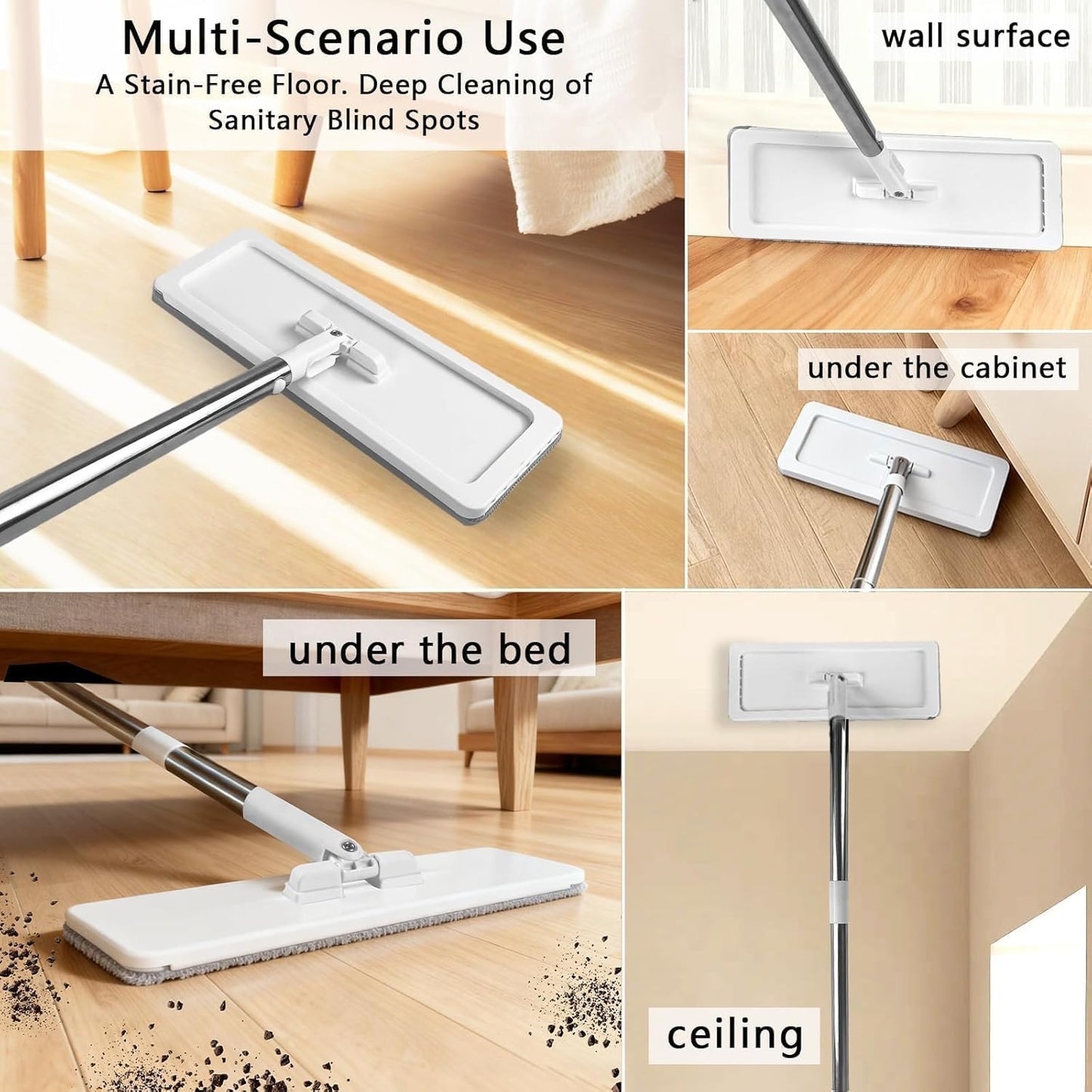 Mop and Bucket Set, Flat Mop and Bucket System with Wringer, Automatic Separates Dirty and Clean Water Include 6 Reusable Microfiber Mops for Floor Cleaning