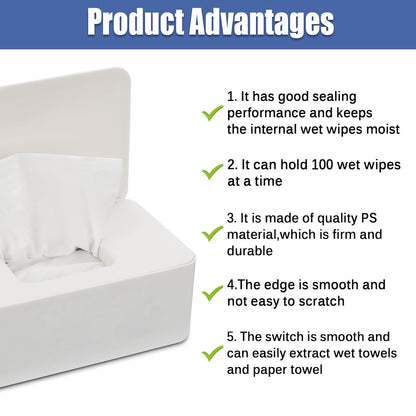 NOVWANG Wipes Dispenser, Large Capacity Baby Wipe Holder(8.3L × 4.9W × 3.9H Inches) Refillable Wipes Container with Sealing Design Baby Wet Wipes Dispenser for Bathroom Home Office Car