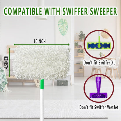Reusable Microfiber Mop Pads Washable Wet Pads Compatible with Swiffer Sweeper Refills Pads for Wet & Dry Sweeping Cloths Mop Head Replacement for Household Cleaning (Green 4PCS)