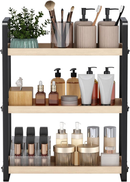 HNRLOY Bathroom Counter Organizer,Bathroom Countertop Organizer,Counter Shelf,Countertop Storage,Organization and Storage,Makeup Shelf,Sink Caddy(Brown 3 Tier)