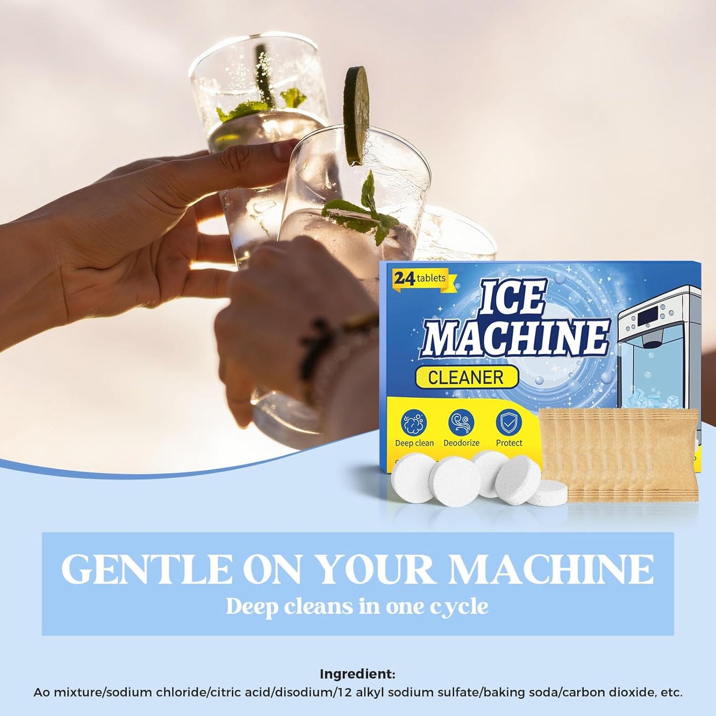 Ice Maker Cleaner Tablets, 24 Ice Machine Cleaner Descaler Tablets Compatible with Frigidaire, Opal, GE Profile, Kitchenaid, Nickel Safe Scale Remover for Countertop, Ice Makers