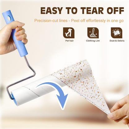 Large Lint Roller for Pet Hair Extra Sticky,10 Years Lifespan,9.45''/6.3" Pet Hair Removal Tool Roller for Dog Cat Hair,450 Sheets/5 Refills,Detachable Telescoping Extension Large Lint Roller