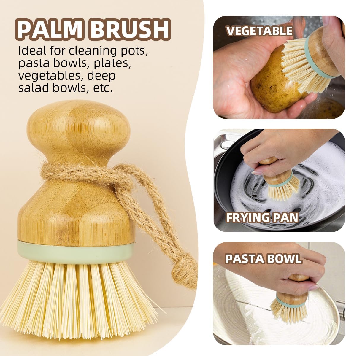 5 Pack Kitchen Dish Brush Set with 2 Dish Brush, Palm Scrub Brush and 2 Straw Brush for Kitchen Dishes Bottle Cup Pot Pans and Straws
