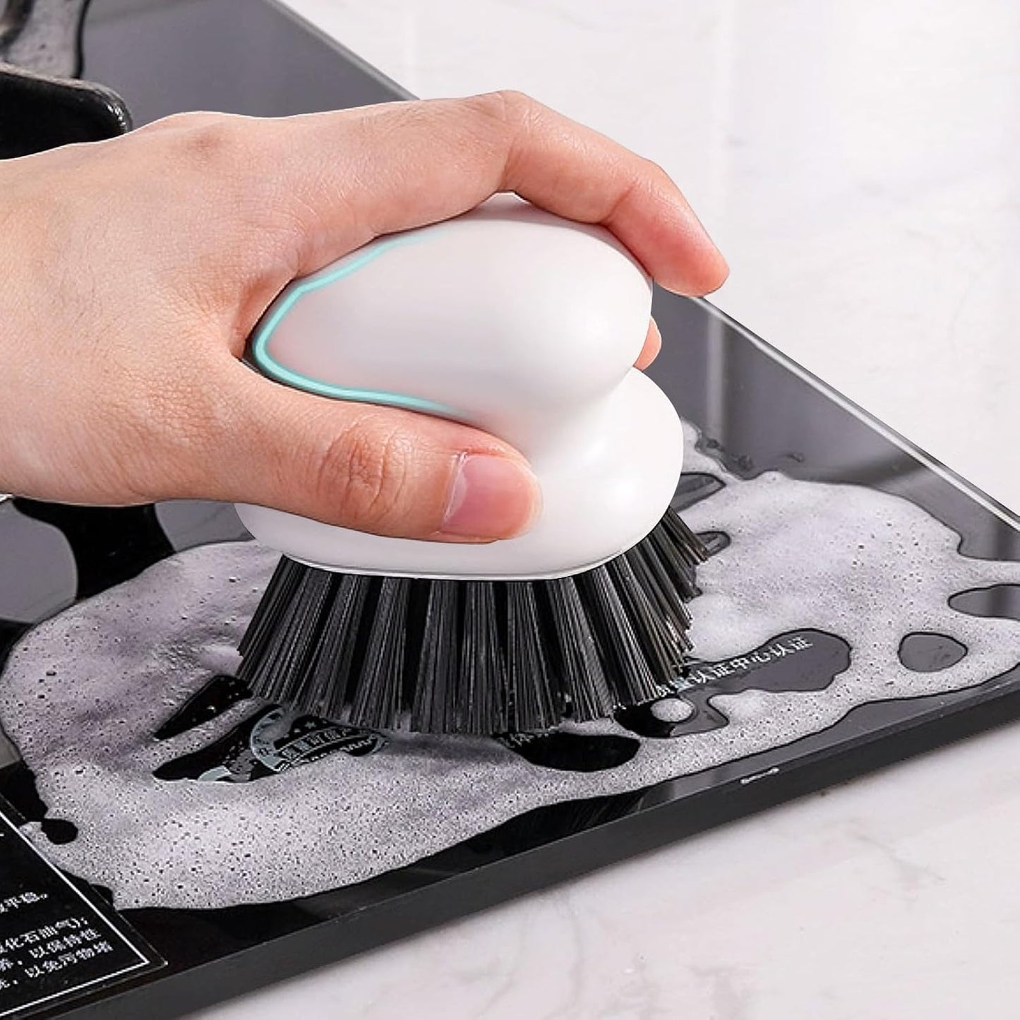 2Pack Dish Scrub Brush, Palm Brush Dish Scrubber with Ergonomic Grip, Kitchen Scrub Brushes for Cleaning for Pans, Pots, Kitchen Sink Cleaning-Black
