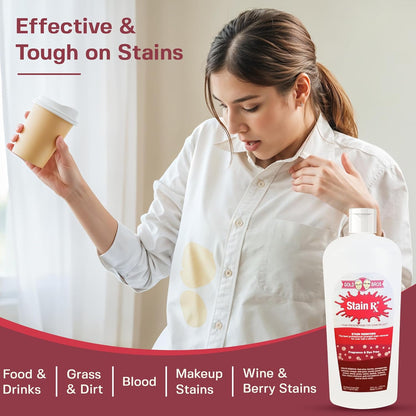 Stain Remover, Effectively Eliminates Stains from Wine, Berries & Blood on Fabrics, Carpets, Upholstery & Jewelry, Dye-Free, Free from Bleach, Peroxides & Phosphates, Made in USA, 10 oz