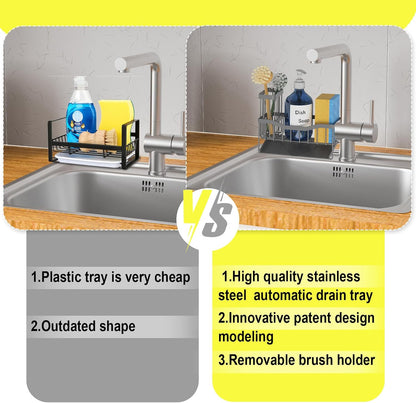 Fssvcd Maifan Sink Caddy Sponge Holder for Kitchen with Brush Holder and Stainless Steel Self Drain Tray, Rustproof Kitchen Sink Organizer for Sponge, Soap Dispenser Storage Accessories