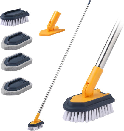 BOOMJOY Tub Scrubber with Long Handle, 58" Extendable 3 in 1 Tub Cleaner Brush with Long Handle, No Scratch Shower Cleaning Brush for Bathtub, Bathroom Ceilings, Toilet, Kitchen, Floor