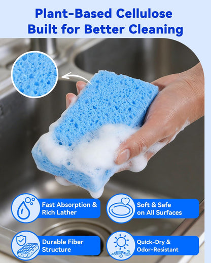Temede Cellulose Sponges,Heavy Duty Scrub Sponges,Non-Scratch Kitchen Sponges for Dish,Colorful Compressed Dish Scrubber Sponge for Household,Cookware,Bathroom,6pcs