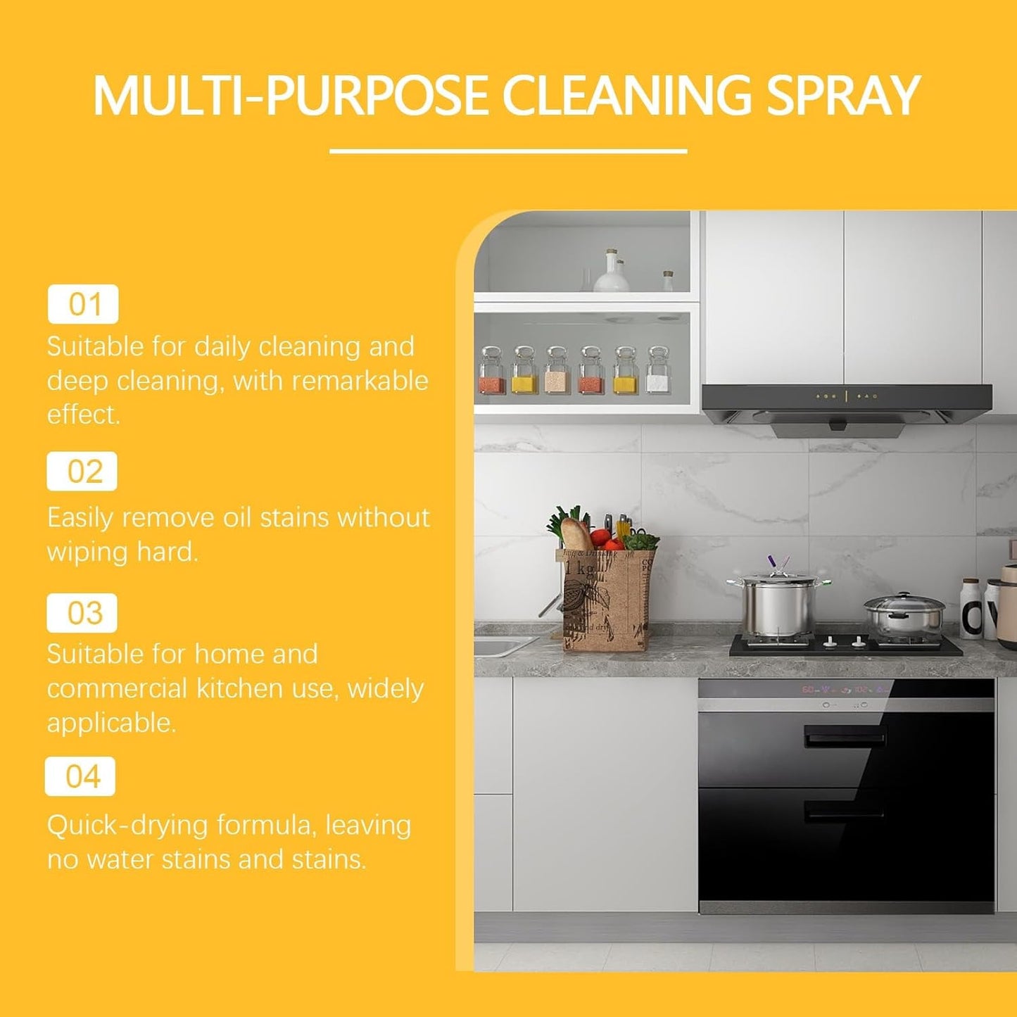Kitchen Degreasing Cleaning Spray - Powerful Heavy Oil Stain Remover | Ideal for Range Hoods, Stoves, Ovens & Kitchen Utensils | Fast-Acting & Easy to Rinse