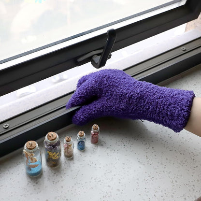 Patelai 2 Pairs Microfiber Gloves for plants Dusting Cleaning Glove Mittens House Cars Blinds Dusting(Blue, Grass Green,Large)