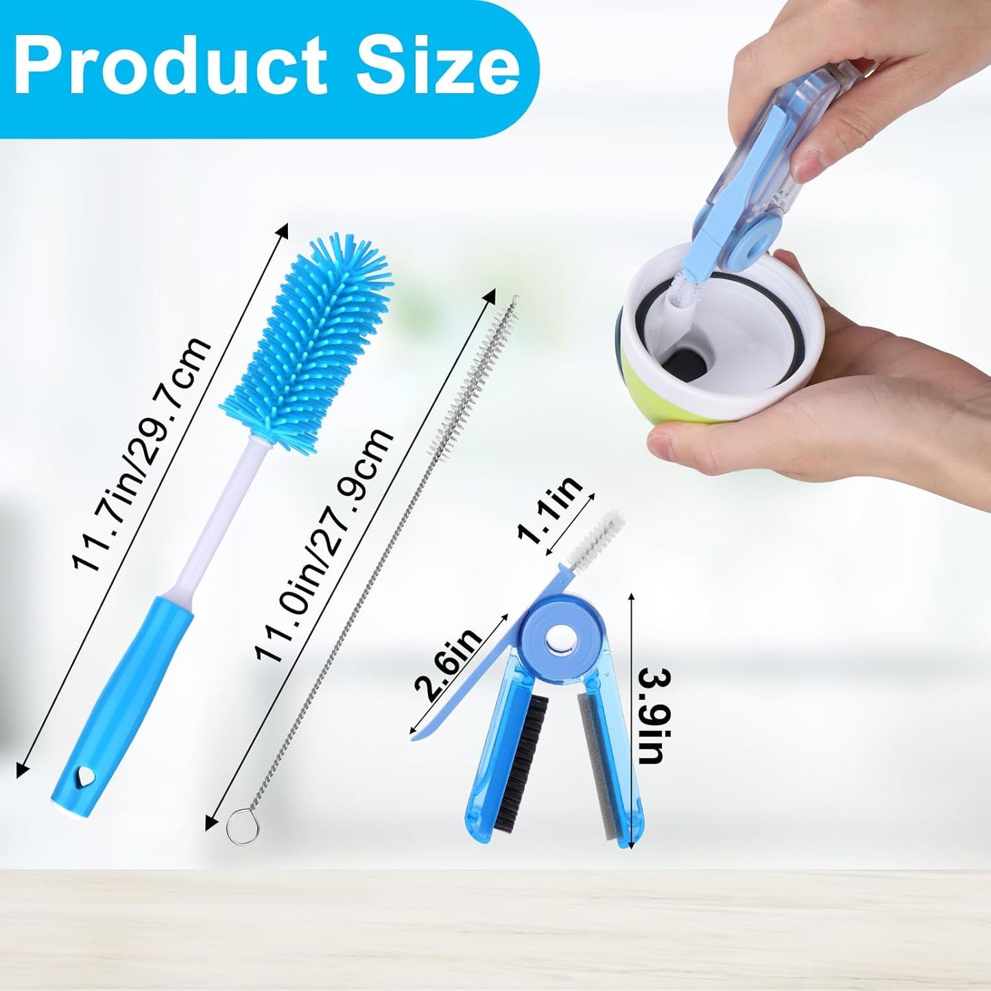XANGNIER 5 in 1 Bottle Cleaning Brush Set,Multifunctional Water Bottle Brush and Straw Cleaner Brush,Cleaning Tool Kit for Owala/Stanley/Yeti/Simple Modern Tumbler Cup Accessories,Kitchen Gadgets