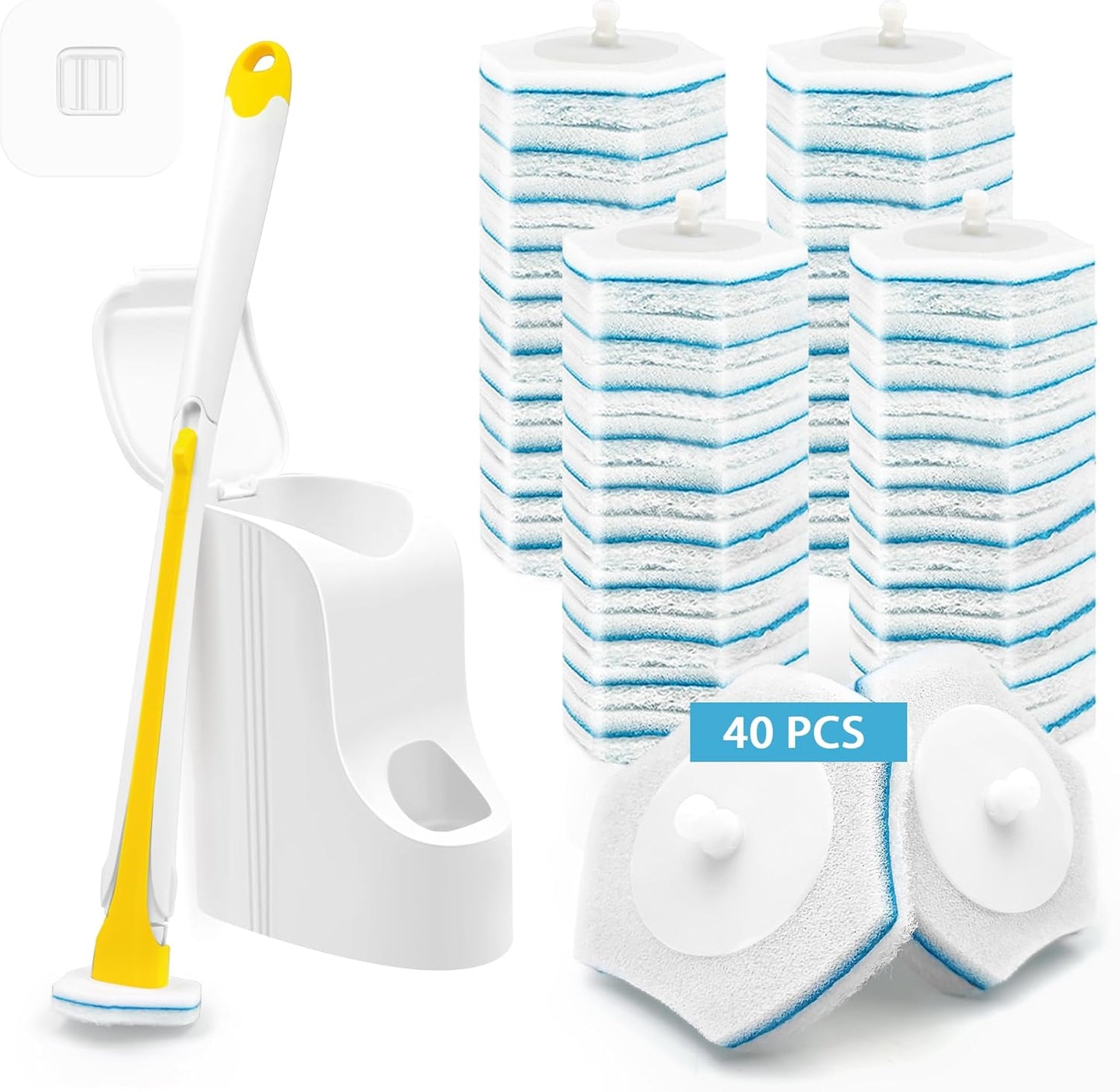 JEHONN Disposable Toilet Brush with 48 Wand Cleaner Refills, Wall Mounted Toilet Bowl Brush Holder Set, Bathroom Cleaning System for Sink Bathtub Wash Basin (Blue)