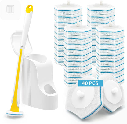 JEHONN Disposable Toilet Brush with 48 Wand Cleaner Refills, Wall Mounted Toilet Bowl Brush Holder Set, Bathroom Cleaning System for Sink Bathtub Wash Basin (Blue)