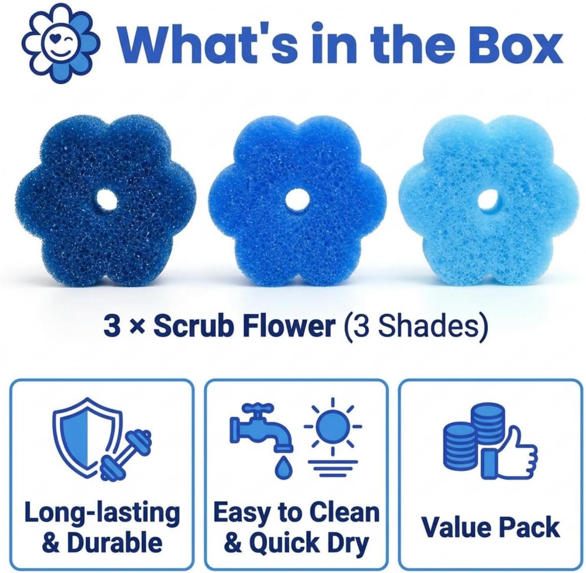 Scrub Flower Temperature Sensitive Sponges -Non-Scratch Scrubbers for Kitchen & Home - Firm in Cold & Soft in Warm Water - Odor Resistant Color-Coded Dish Sponges (Lavender Mist, 3 Count)