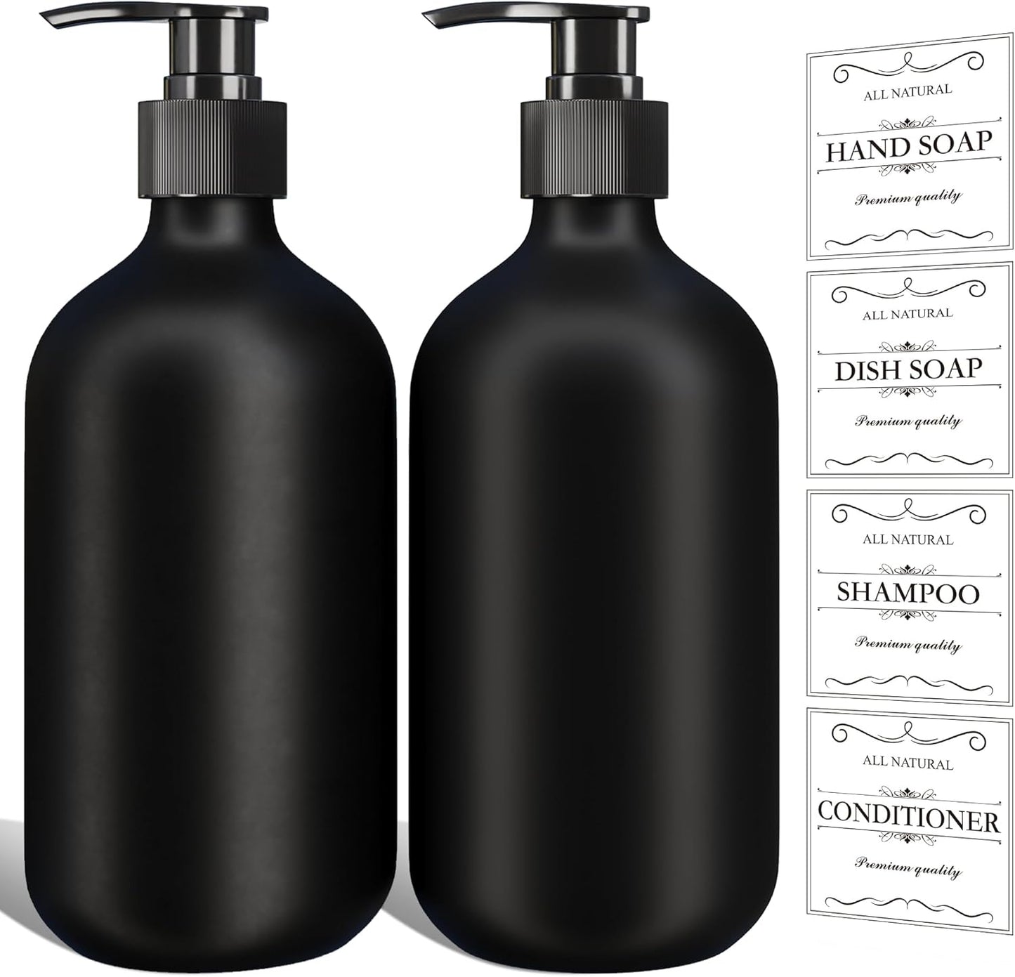 Kzeirm Green Soap Dispenser, Dish & Hand Soap Dispenser Set for Bathroom & Kitchen, Refillable Pump Bottle Dispenser, Plastic Empty Soap and Lotion Dispenser for Liquid, 2 Pcs
