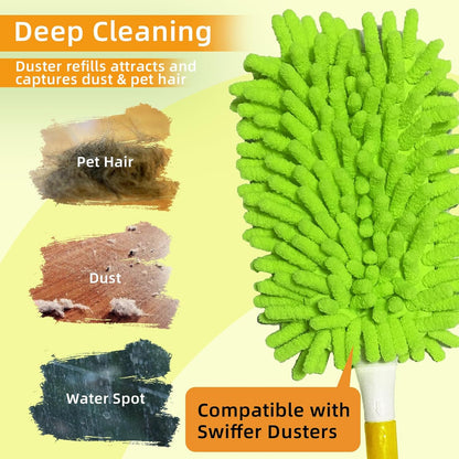 Reusable Duster Refill Compatible with Swiffer Hand Duster - 360 Heavy Duty Dusters Refills - Microfiber Ceiling Fan Duster for Swiffer Dusters Extended Handle, 4 Pack(Handle is Not Included)
