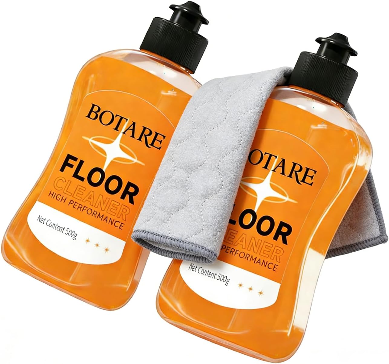 Floor Cleaner Liquid for Mopping, Household Deep Cleaning Solution for Wood,Hardwood,Tile,Laminate,Marble & Porcelain & Bathroom,Orange Scent,17.6 Fl Oz Each(1 Bottle+1 Cleaning Cloth)