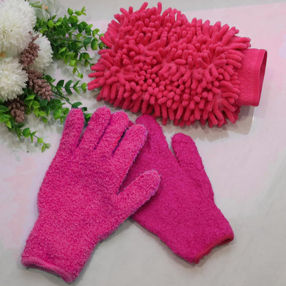 3 Pcs Microfiber Dusting Mitt Gloves Microfiber Plant Cleaning Gloves for Leaf Cleaning Plant Blinds Furniture House (Deep Pink)