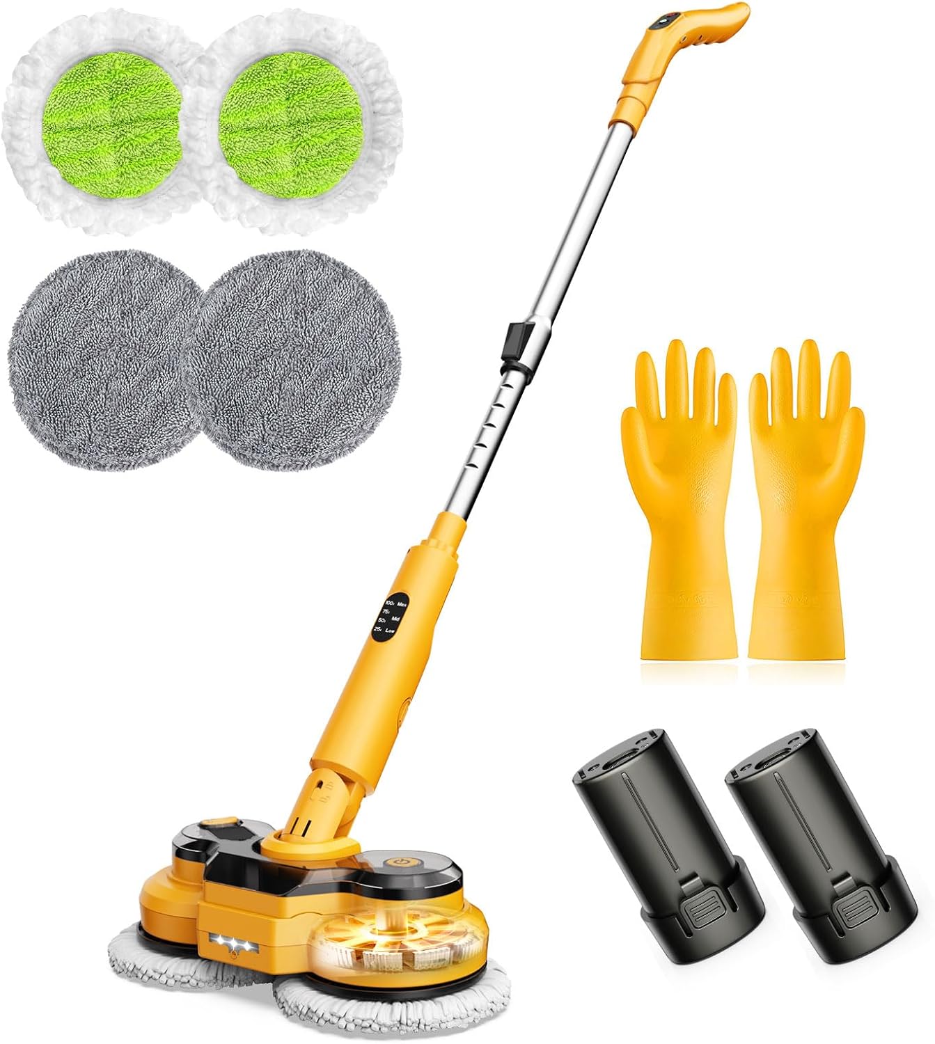 qimedo 800RPM Cordless Electric Mop, 6000mAh Battery Electric Power Scrubber & Mops for Floor Cleaning, Best Automatic Spin Mops with Smart Display,Rotating Mop with LED Light & Water Spray